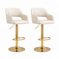 2er Set Barhocker Weiß PU-Kunstleder mit goldfarbenem Stahlgestell höhenverstellbar 50 x 52 x 92-113 cm