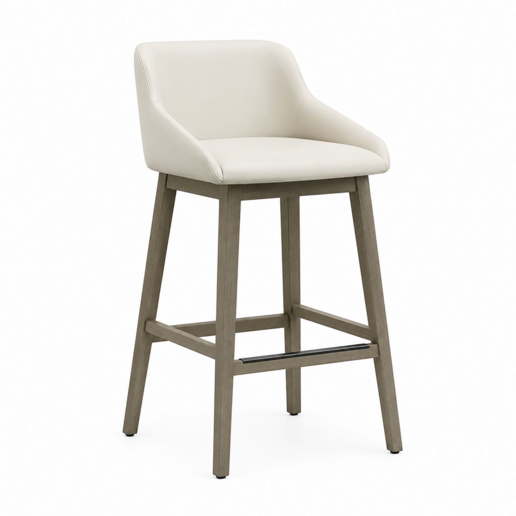 Barhocker mit Armlehnen Creme PU-Kunstleder Massivholz 52 x 57 x 105 cm Sitzhöhe 75 cm