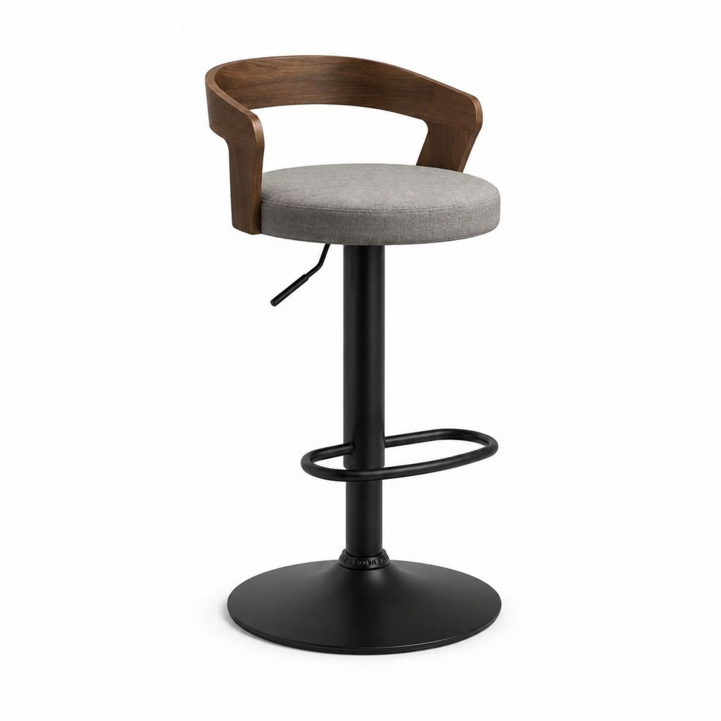 Barhocker mit Rückenlehne Grau Nussbaum Schichtholz Polyester Stahl höhenverstellbar 50 x 52 x 94-116 cm