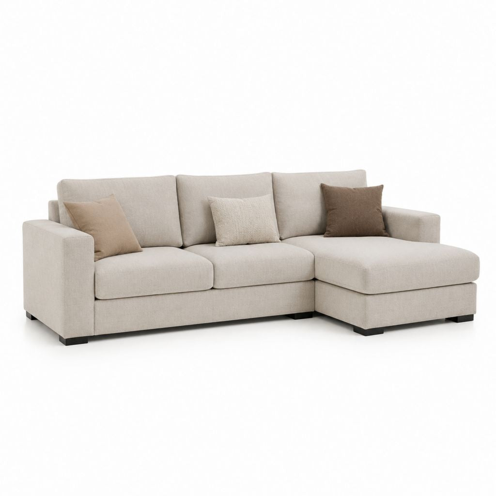 Ecksofa mit Recamiere rechts Beige Polyester 260 x 160 x 85 cm