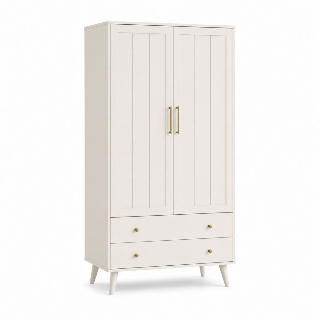 Kleiderschrank Weiß MDF rechteckig mit 2 Türen 2 Schubladen 90 x 52 x 180 cm
