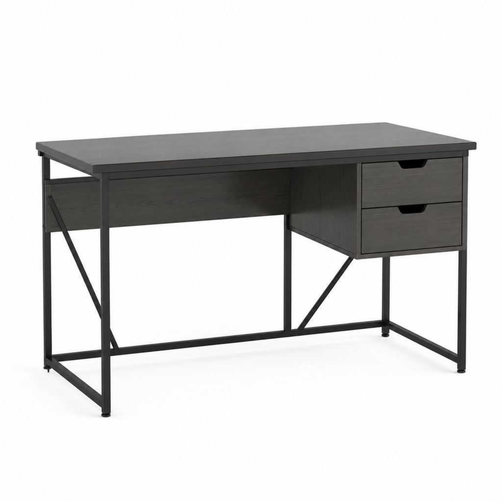 Schreibtisch Schwarz aus MDF und Stahl rechteckig mit 2 Schubladen 120 x 60 x 75 cm