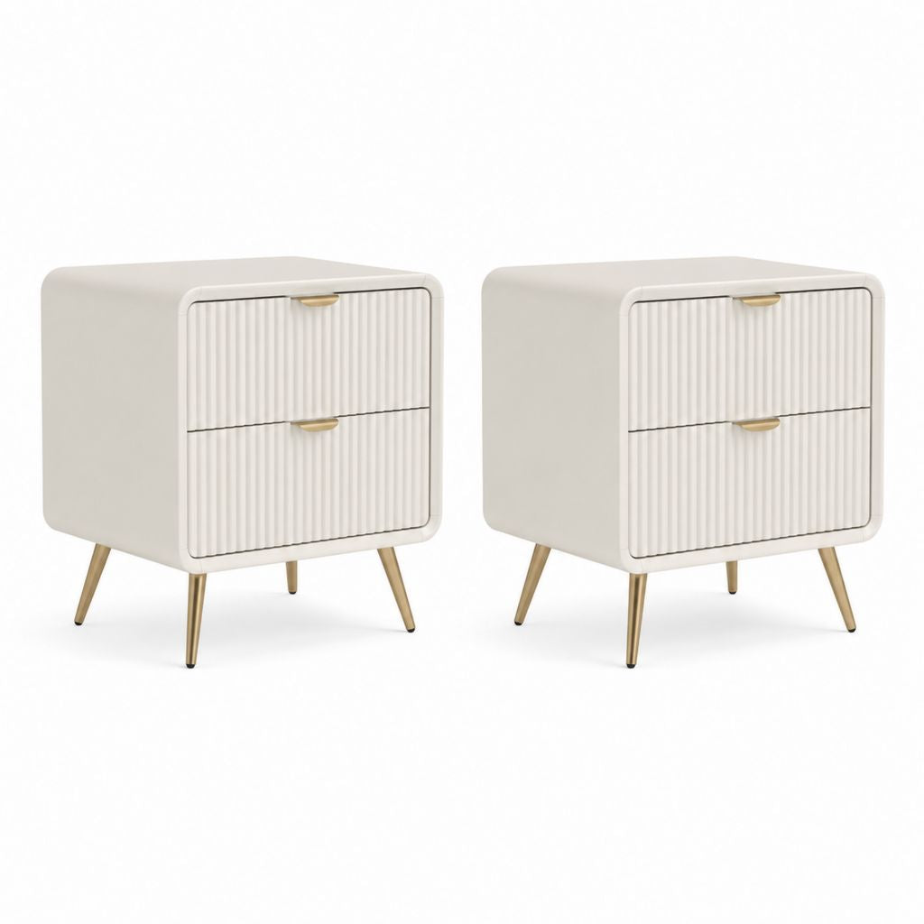 Nachttisch 2er Set Weiß MDF rechteckig mit 2 Schubladen 45 x 40 x 55 cm