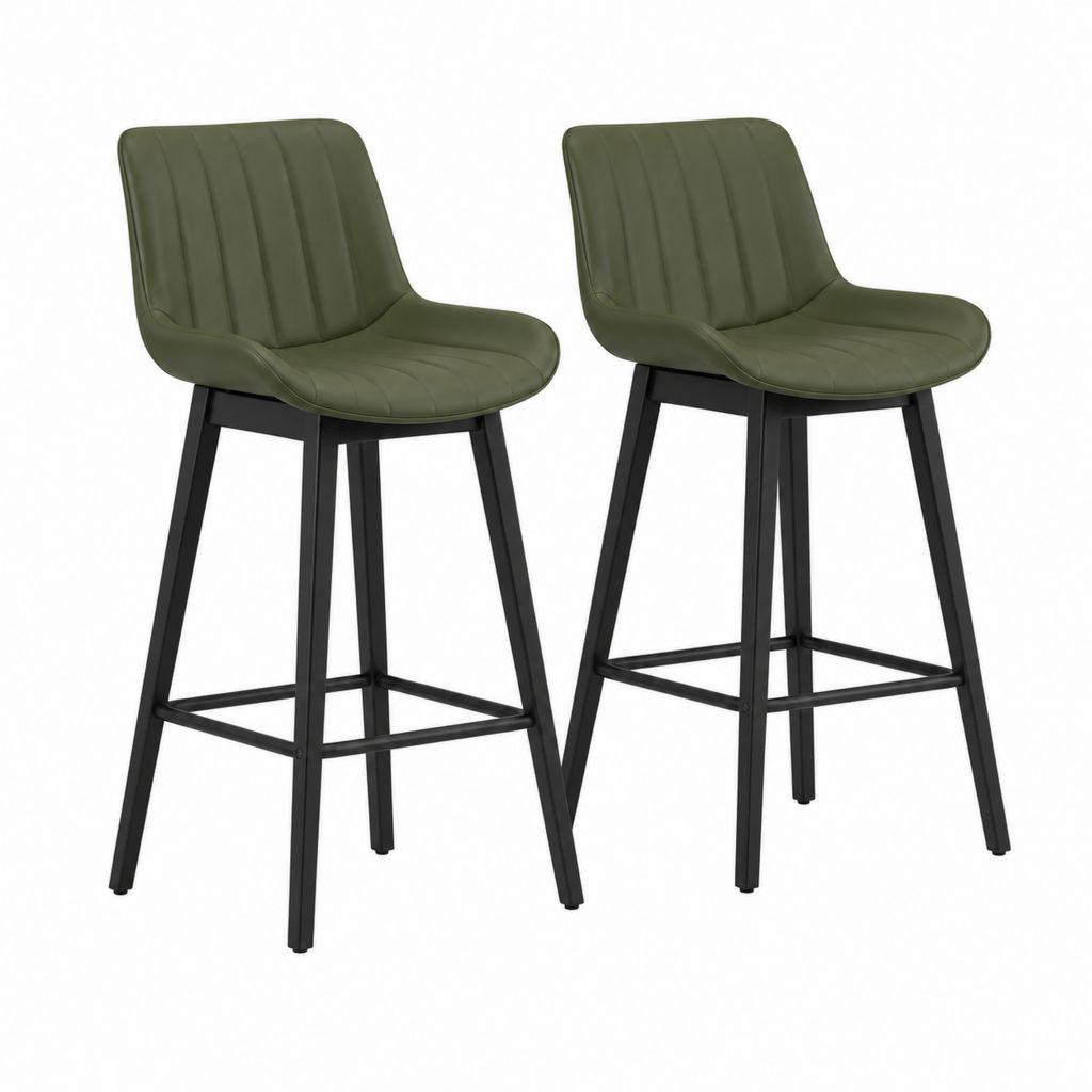 2er Set Barhocker Olivgrün mit PU-Bezug und schwarzem Stahlgestell 48 x 54 x 99 cm