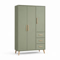 Kleiderschrank 3-türig Salbeigrün MDF mit 3 Schubladen 120 x 52 x 190 cm