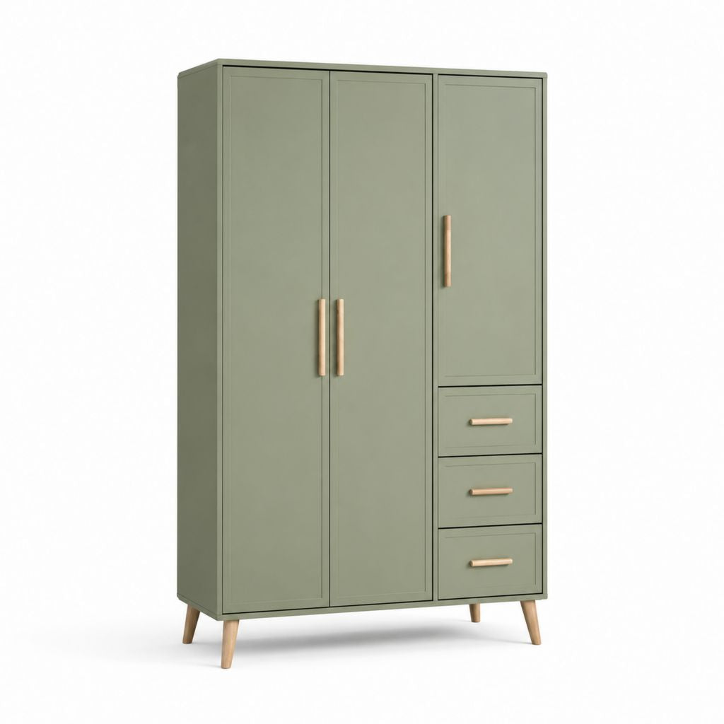 Kleiderschrank 3-türig Salbeigrün MDF mit 3 Schubladen 120 x 52 x 190 cm