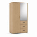 Kleiderschrank mit Spiegel 2 Türen 3 Schubladen Eiche Dekor Holzwerkstoff rechteckig 100 x 55 x 200 cm