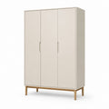 Kleiderschrank 3 Türen cremeweiß MDF und Kautschukholz rechteckig 120 x 55 x 200 cm
