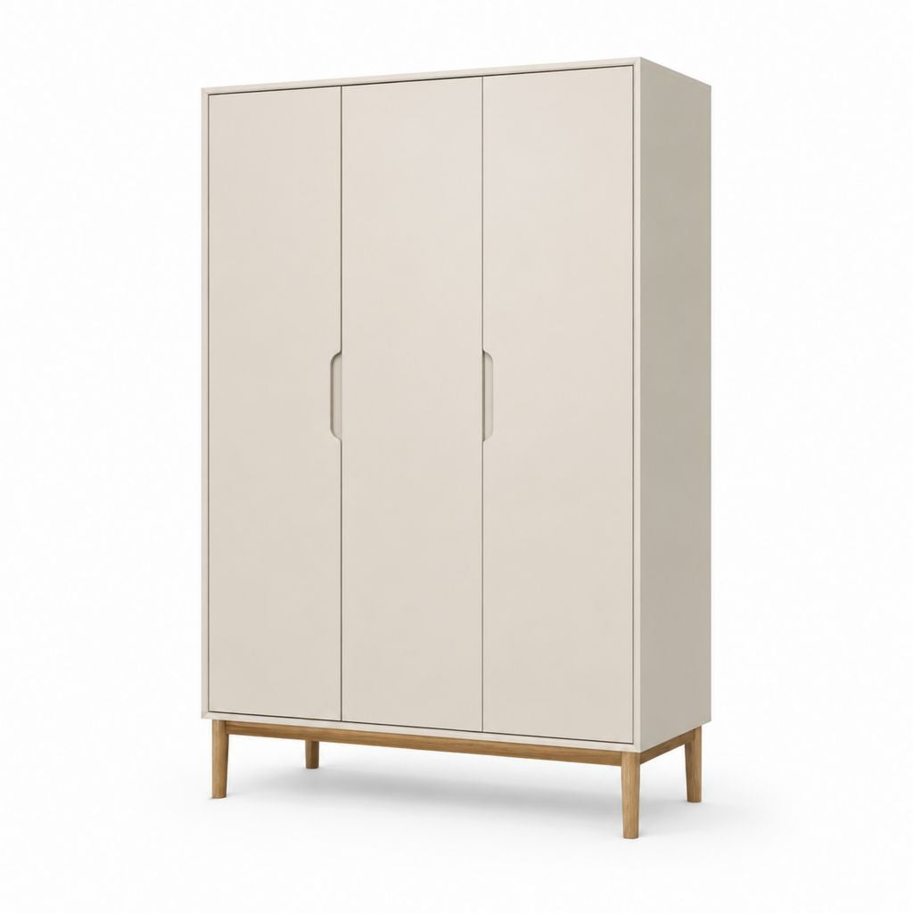 Kleiderschrank 3 Türen cremeweiß MDF und Kautschukholz rechteckig 120 x 55 x 200 cm