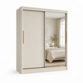 Schwebetürenschrank Creme Spanplatte mit Spiegel 120 x 200 x 60 cm