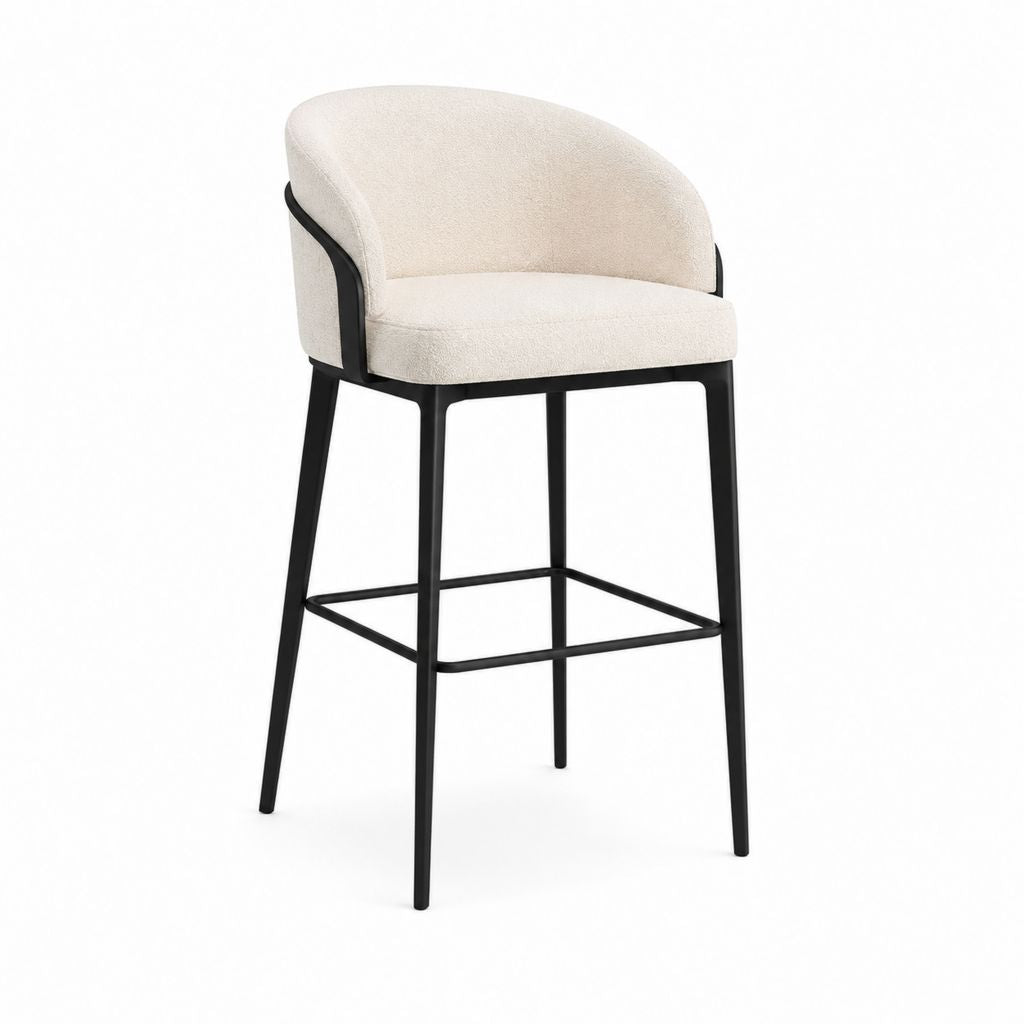 Barhocker mit Rückenlehne Creme Polyester-Bouclé Stahlgestell 54 x 55 x 103 cm Sitzhöhe 75 cm