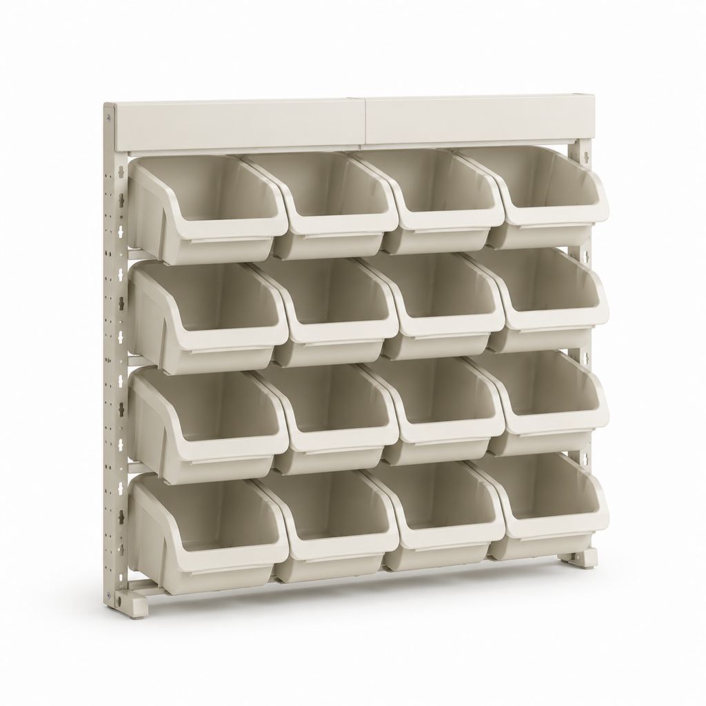 Regal mit 16 Sichtlagerkästen Beige Stahl PP 100 x 90 x 30 cm