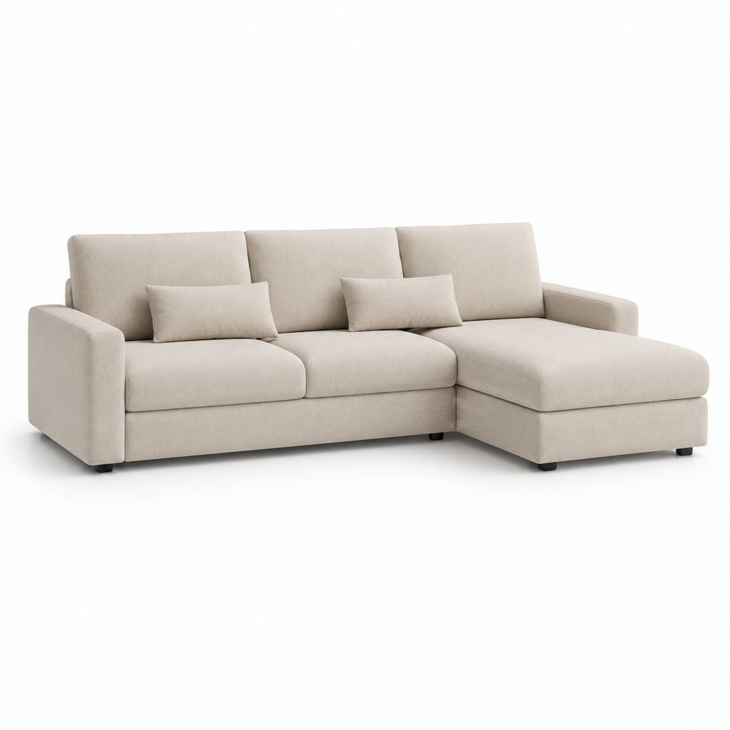Ecksofa mit Recamiere rechts Beige Polyester 250 x 160 x 85 cm